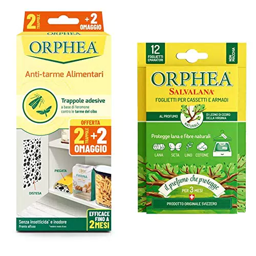 Orphea Antitarme Alimentare, Trappole Adesive Contro Le Tarme Del Cibo & Salvalana Foglietti Per Cassetti E Armadi
