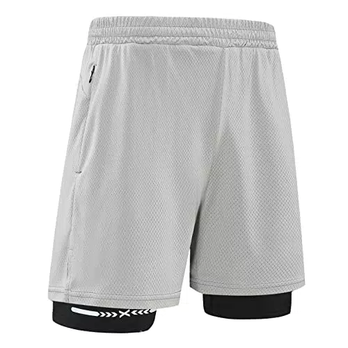 Pantaloncini Sportivi da Uomo, 2 in 1 con Tasche a Chiusura Zip Sport e Allenamento Fitness Shorts Jogging