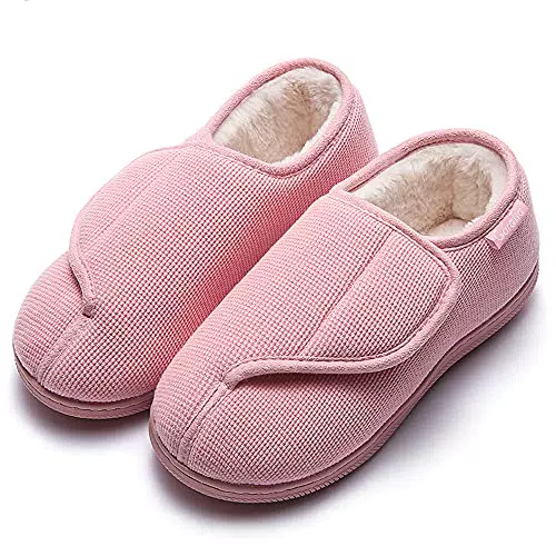Pantofole da Donna Chiuse Regolabili Ciabatte Invernali Casa per Diabetici Antiscivolo Rosa 41/