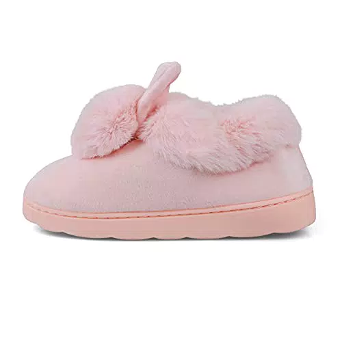 Pantofole Ragazze Inverno Peluche Cute Bunny Animal Rabbit Bambine Scarpe di Cotone Donna Warm Ciabatte da Casa Interno Antiscivolo Caldo Leggere Slipper Pink Rosa 29