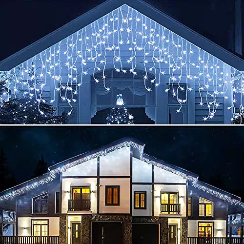 Petiyark Tenda Luminosa 10M 400LEDuci a Cascata con 8 Modelli di illuminazione Tenda di Luci IP44 Impermeabile per Esterno Giardino e Interno Camera Decorazioni Nuovo Anno