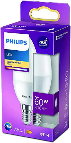 Philips lampadina LED Fiamma E14 60W Bianco Caldo Smerigliato