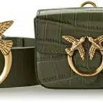Pinko CINERUS H4 Belt Vit.Seta+Pelle Cintura, X67Q_Verde Bottiglia-Antique Gold