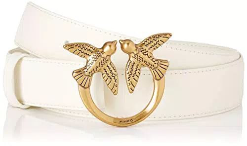Pinko Love Berry H3 Belt Vitello Set Cintura, Z14Q_Bianco Seta-Antique Gold