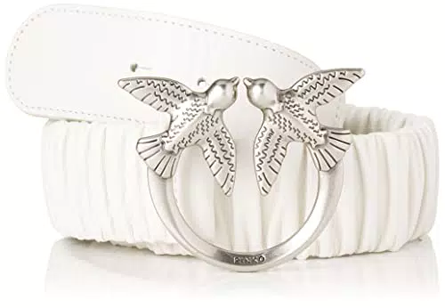 Pinko Love Ruffle 1 H4 Belt Nappa Cintura, Z14O_Bianco+Bianco-Old Silver
