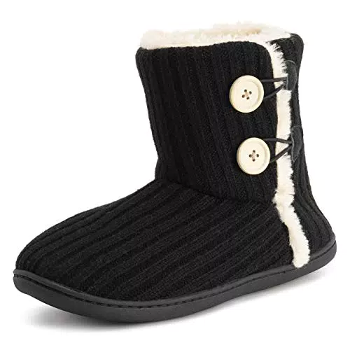 Polar Donna Memory Foam A Maglia Pulsante Pelliccia Ecologica All'Aperto Suola di Gomma Felpa Inverno Comfort Pantofole - Nero - UK4/EU37 - YC0716
