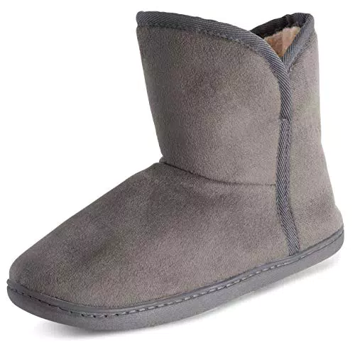Polar Donna Memory Foam Interno Pelliccia Ecologica Vello Stivaleie Suola di Gomma Comfort All'Aperto Anti Scivolo Durevole Pantofole - Grigio Scamosciato - UK4/EU37 - YC0757