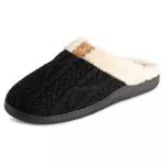 Polar Uomo Memory Foam Doppia Dimensions Comfort Felpa Suola di Gomma All'Aperto Inverno Anti Scivolo Casa Pelliccia Ecologica Pantofole - Nero A Maglia - UK8-9/EU42-43 - EA0641