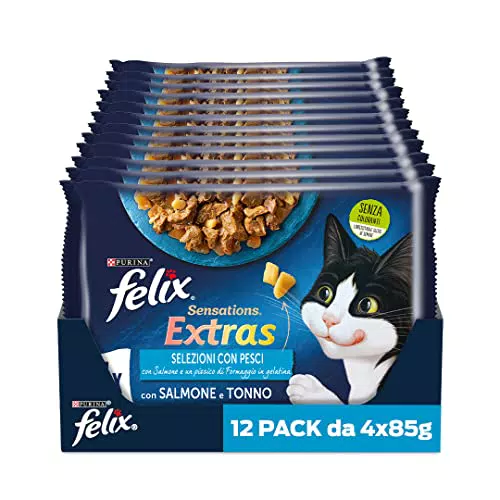 Purina Felix Sensations Extras Cibo Umido per Gatti con Salmone e Formaggio