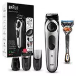 Regolabarba Braun BT5265 per viso e capelli, nero/argento con quadrante di precisione e rasoio Gillette Fusion5 ProGlide