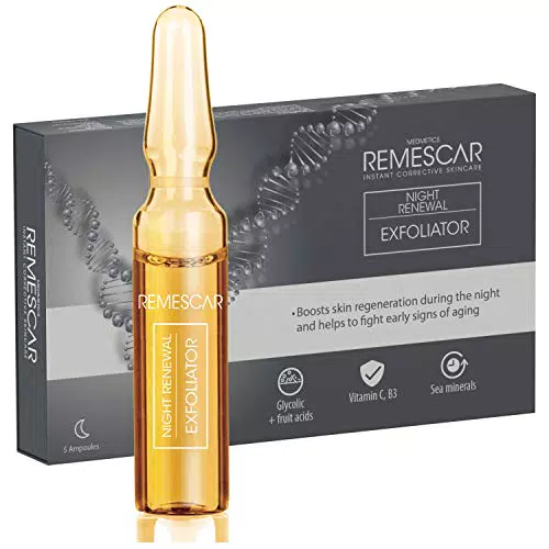 Remescar Esfoliante Rigenerante Notte per il Viso 5 Ampolle Rigenera la Pelle e Riduce i Segni dell'Invecchiamento - Elimina le Cellule Morte - con Vitamina C e B3 - per una Pelle Luminosa e Liscia