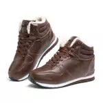 Scarpe Invernali Uomo Alte Caldo Stivali Neve Donna Pelliccia Stivaletti Invernale Outdoor Comode Antiscivolo 1 Marrone-PU Taglia