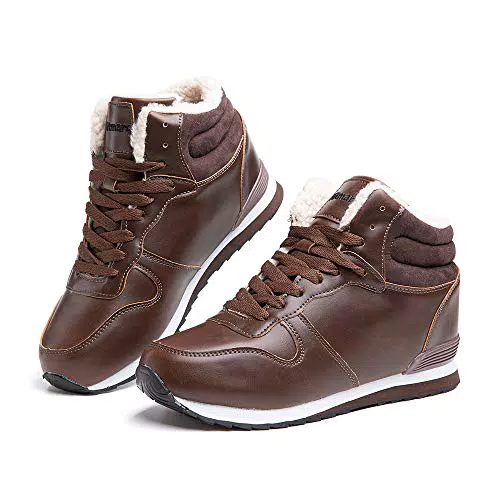 Scarpe Invernali Uomo Alte Caldo Stivali Neve Donna Pelliccia Stivaletti Invernale Outdoor Comode Antiscivolo 1 Marrone-PU Taglia