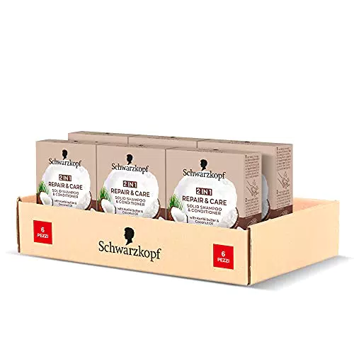 Schwarzkopf Shampoo Solido 2in1 Repair & Carehampoo Solido con Burro di Karité e Olio di Cocco per Capelli Secchi e Danneggiati