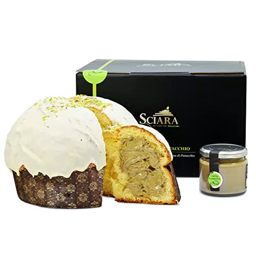 SCIARA - Panettone Artigianale al Pistacchio a Lievitazione Naturale 750 grammi con Crema di Pistacchio vasetto 190 grammi - Privo di Coloranti e Conservanti