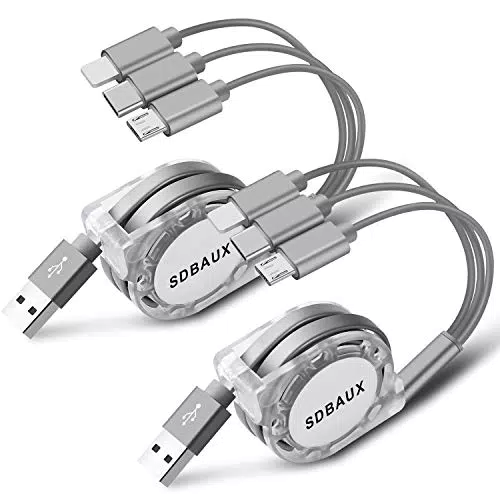 SDBAUX Multi Cavo di Ricarica 3A/1M/2-Pezzi, 3 in 1 Cavo per Cellulari Retrattile con iP Micro USB Tipo C Ricarica Rapida Cavo USB per Samsung Galaxy S22 S9
