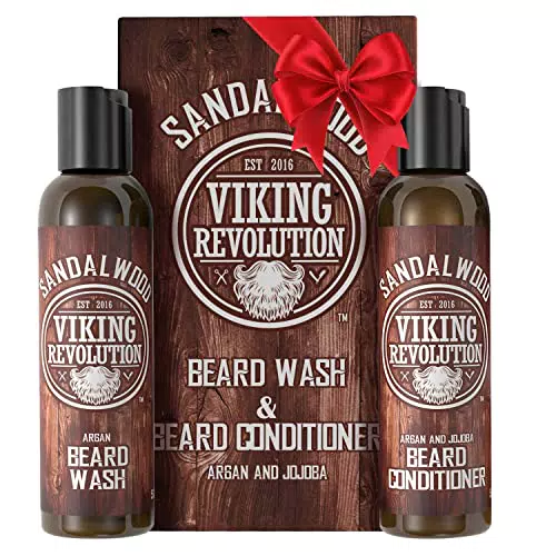 Set Shampoo Barba e Balsamo all'Olio di Argan e Jojoba - Ammorbidisceenisce e Rinforza la Crescita della Barba - Profumo Naturale al Sandalo - Shampoo per Barba con Olio