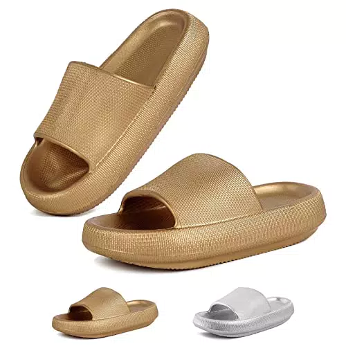 Somic Ciabatte Nuvola Donna Estive Mare Uomo Spiaggia Fibbia Sandali Infradito Pantofole Antiscivolo Super Morbida Gomma Slides Suola In Gomma EVA Ultra Morbida Oro Taglia Europea 44/45