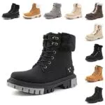 Stivali Donna Inverno Stivaletti Caldo Foderato Scarponcini Lacci Stivali da Neve Antiscivolo Outdoor J1-Nero EU37