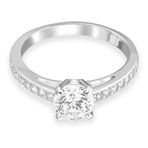 Swarovski Anello Attract, Taglio tondo, Pavé, Bianco