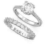 Swarovski Constella Set di 2 Anelli, con Zirconia Swarovski a Taglio Princess e Classico Pavé