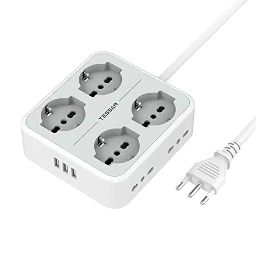 TESSAN Ciabatta Multipresa con USBultipresa Elettrica con 4 Schuko e 4 Bivalenti 10A/16A