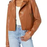 The Drop Heather Giubbotto Biker in Ecopelle da Donnaarrone Cognac