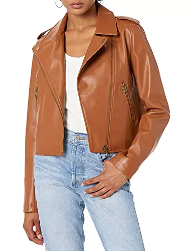 The Drop Heather Giubbotto Biker in Ecopelle da Donnaarrone Cognac