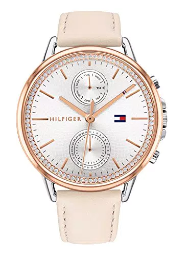Tommy Hilfiger Orologio Analogico Multifunzione al Quarzo da Donna con Cinturino in Pelle Rosato - 1781913