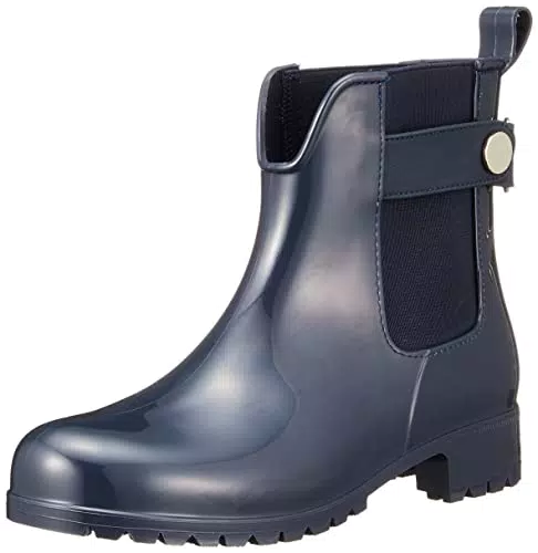 Tommy Hilfiger Stivale Donna in Gomma Ankle Rainboot WiTH Metal Detail con Tacco Quadrato