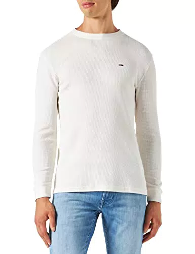 Tommy Jeans Tjm CLSC Waffle LS Tee Camicia, Ancient White