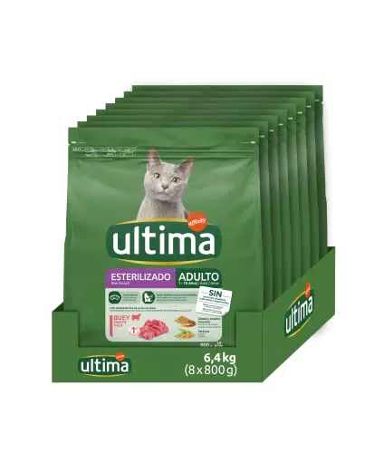 Ultima Cibo per Gatti Sterilizzati con Manzo: Confezione da 8 x 800g - Totale: 6