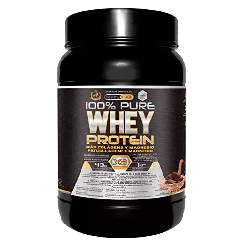 Whey protein 100% pura, Proteine whey + collagene + magnesio, 1 kg, cioccolato