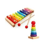 Xilofono Legno Per Bambini+Torre Arcobaleno, Piccoli Strumenti Musicali Stile Strumento Giocattol