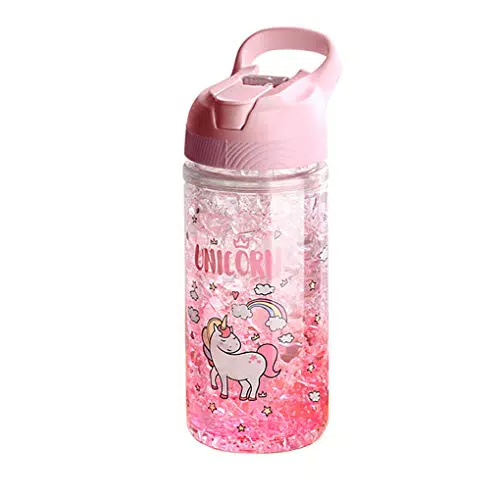 XinHuiGY Unicorno acqua Bottiglie per Ragazze, Tazza con Cannuccia e Sicurezza Serratura