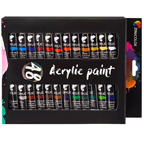 Zenacolor Set da 48 Tubetti di Pittura Acrilica, Colori Acrilici - Confezione da 48 x 12mL