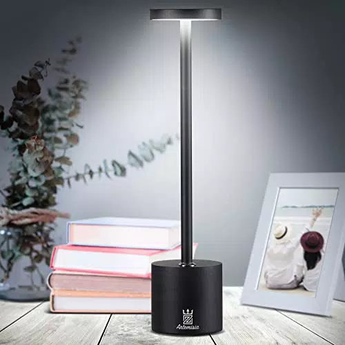 Zolinah ARTEMISIA - Lampada Da Tavolo Ricaricabile - Alta 35cm - 3 Livelli di Intensità Regolabile-Batteria Ricaricabile USB da 5200mha Nera