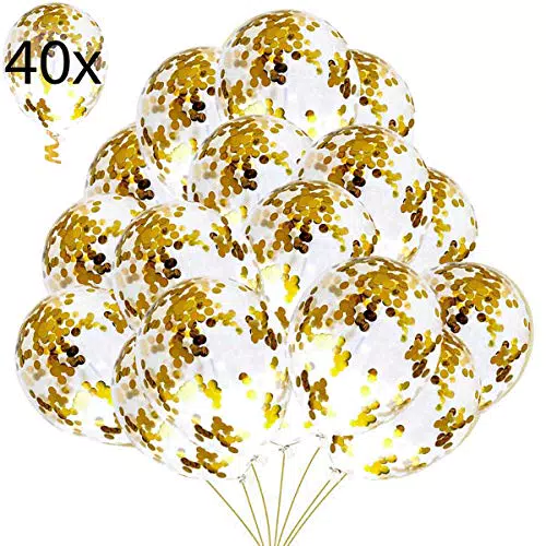 40 Palloncini di Coriandoli Oro, Confetti Balloons, Palloncino Transparente con Coriandoli Dorati. Decorazioni per Festa Compleanno e Capodanno