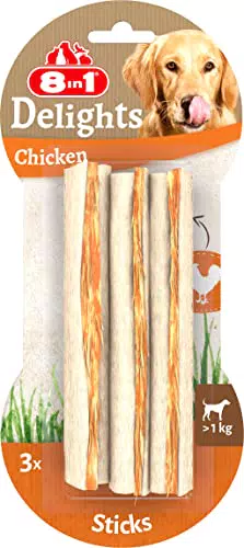 8in1 Delights Sticks - Bastoncini Masticabili con Carne di Pollo Avvolta In Pelle di Bufalo - 3 pezzi