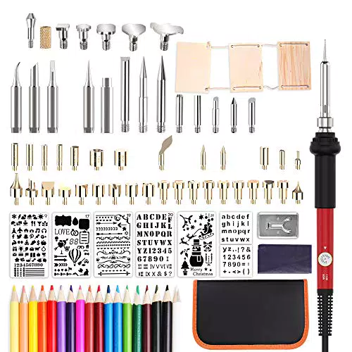 99Pcs Kit Pirografia Legno, Temperatura Regolabile, Attrezzi Incisione Professionale per Cuoioughero
