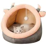 Aedcbaide Letto per gatti a Igloo in pile, grigio/rosa