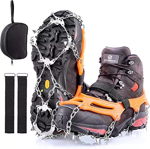 AGPTEK Ice Tacchetti 19 Denti, Ramponi da Ghiaccio per Scarpe Portabile Neve Ramponi per Donna e Uomo con Ottimo Grip per Passeggiate