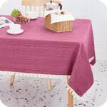 Amazon Brand - Umi Tovaglia di Lino Antimacchia Rettangolare con la Frangia 130x280cm Fucsia