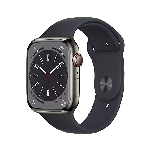 Apple Watch Series 8 Smartwatch con cassa in acciaio inossidabile color grafite con Cinturino Sport color mezzanotte - Regular. Fitness tracker
