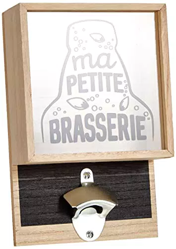 Apribottiglie in Legno a Parete con Vassoio per Capsule