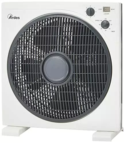 Ardes AR5B29 Ventilatore Portatile Quadrato Rinfrescante da Pavimento o Tavolo con 5 Pale e 3 Livelli di Intensità Rotazione 360 Gradi e Timer Ventilatore da Terra Bianco Box Floor