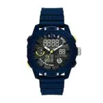 Armani Exchange Orologio Uomo, movimento AnaDigi, cassa in nylon blu 46 mm con cinturino in silicone