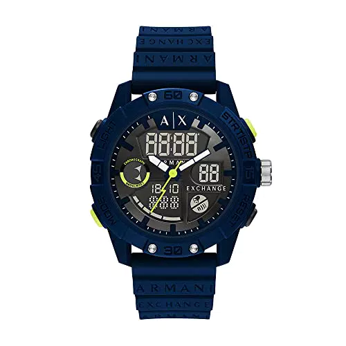 Armani Exchange Orologio Uomo, movimento AnaDigi, cassa in nylon blu 46 mm con cinturino in silicone