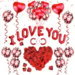 ASANMU Kit di decorazioni per San Valentino, 1000 petali rosa + palloncini a forma cuore Valentino romantici matrimoni