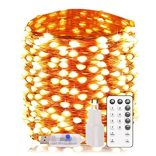 AxiwoIntl Lucine Led Decorative Catena Luminosa - 20M 200Led Luci Natale Esterno USB con Telecomando 8 Modalità
